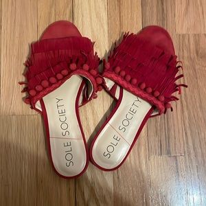 Red Suede Fringe Sandals